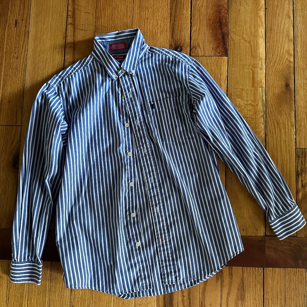 Boy’s Izod Blue white striped Button down - L  14/16
